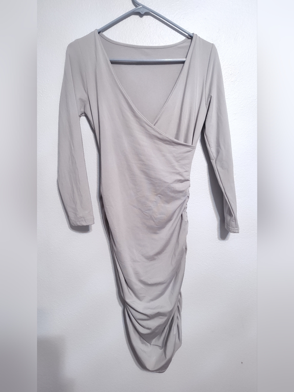 Ash Light Gray Long Sleeve Ruched Wrap Dress Women's Size M
